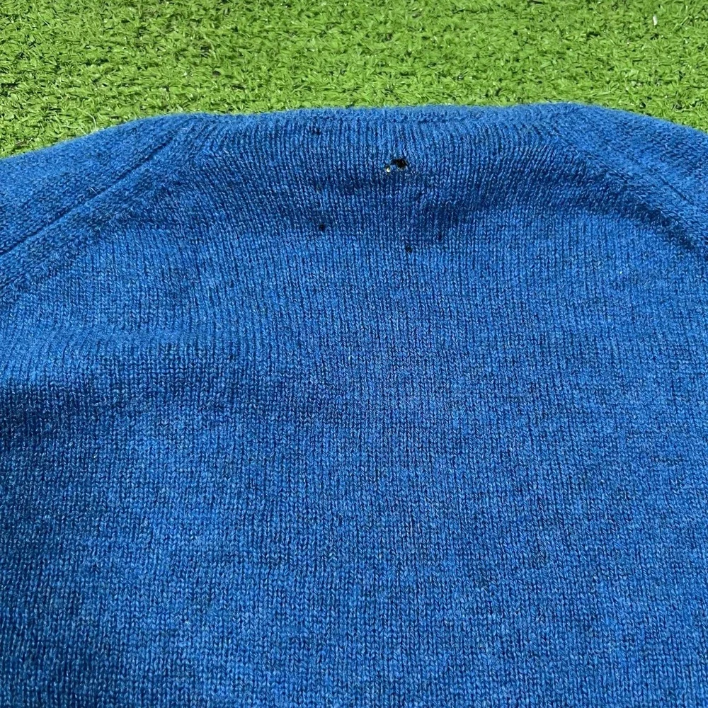 Vintage 50s Designer Sweater LG Lambs Wool Sweater Teal Blue Henley House Flaw